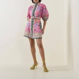 Zimmermann Ginger Buttoned Mini Dress Pink Multi Size 3/Au 14