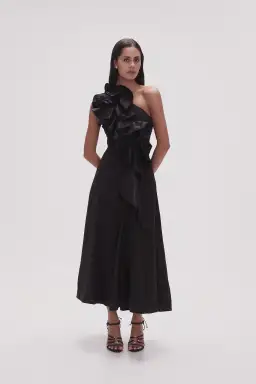 Aje Adelia Ruffle Midi Dress Black Size 12 for rent on The Volte - image 1