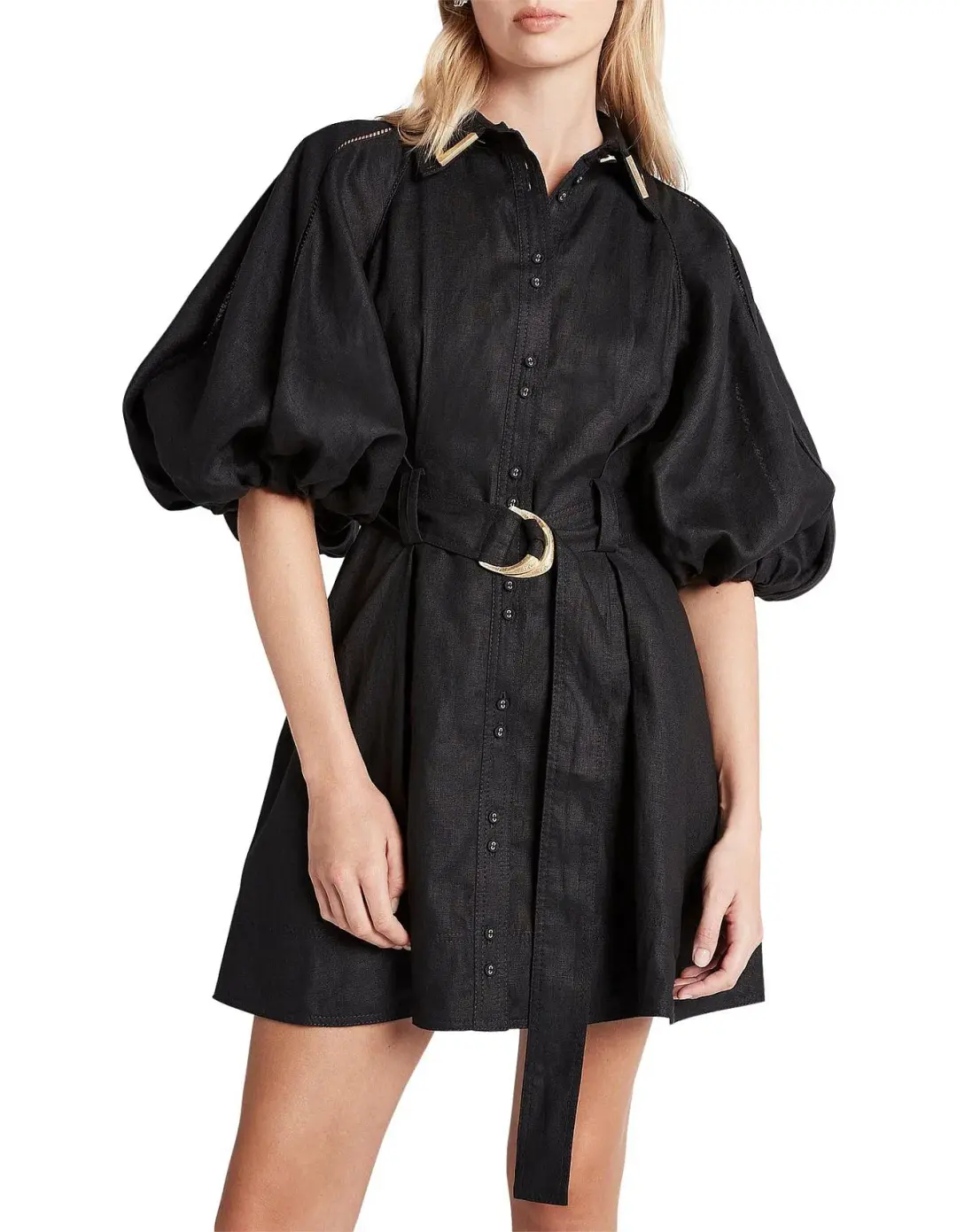Aje Recurrence Button Up Mini Dress Black Size 8 for rent on The Volte - main image