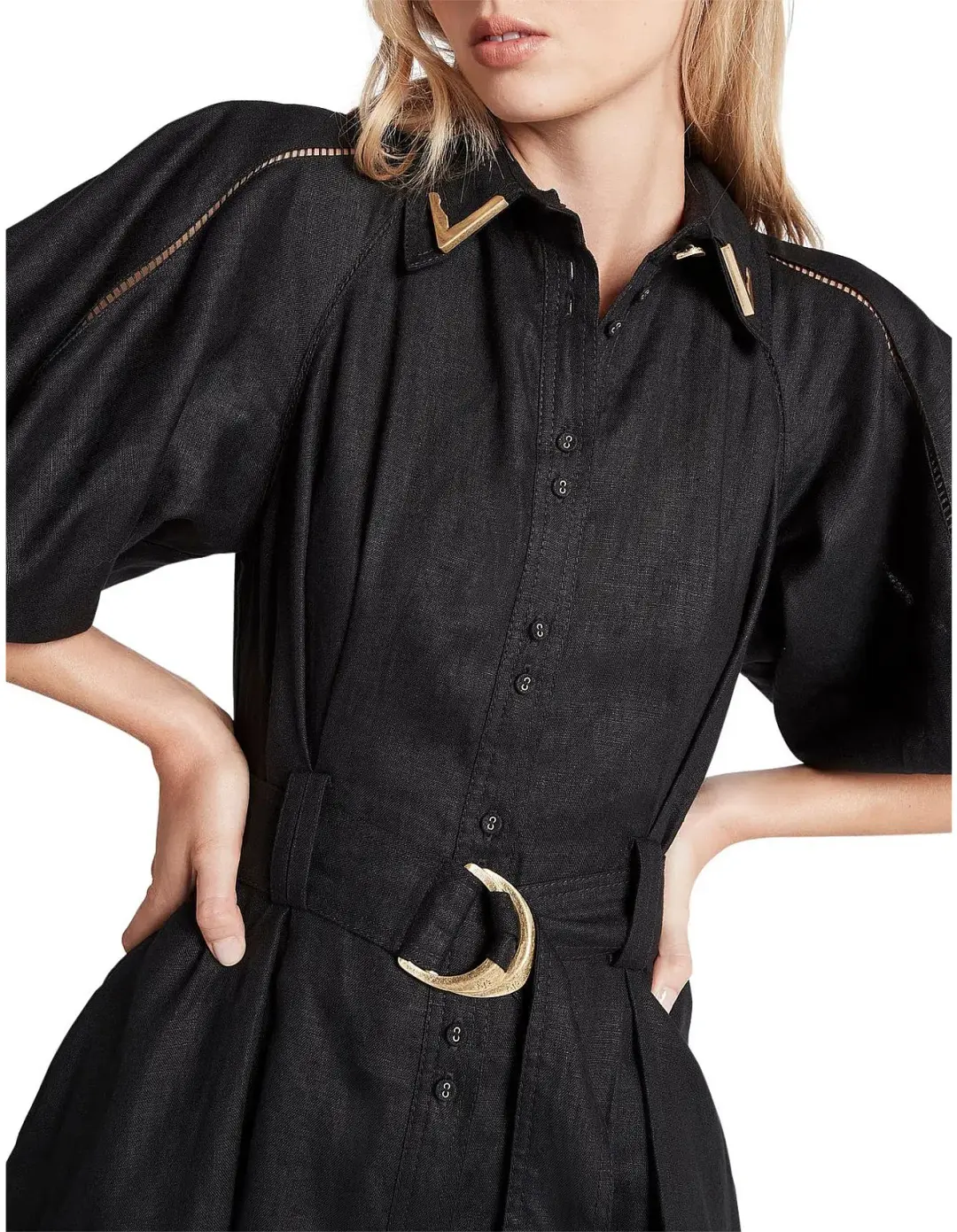 Aje Recurrence Button Up Mini Dress Black Size 8 for rent on The Volte - main image