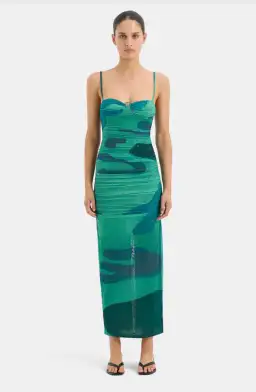 Sir the Label Frankie Gathered Midi Dress Green Multi Size 3/Au 12 for rent on The Volte - image 1
