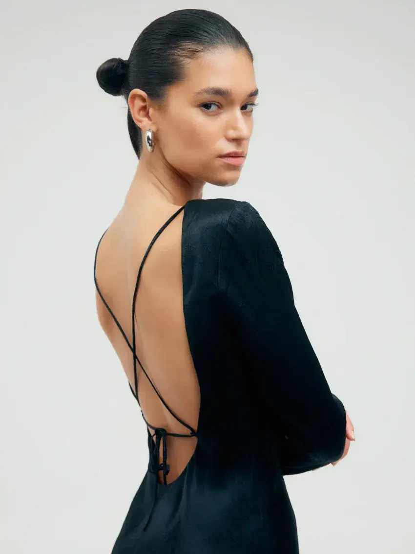 Third Form Crush Tie Back Maxi Dress Black Size 10 for rent on The Volte - main image