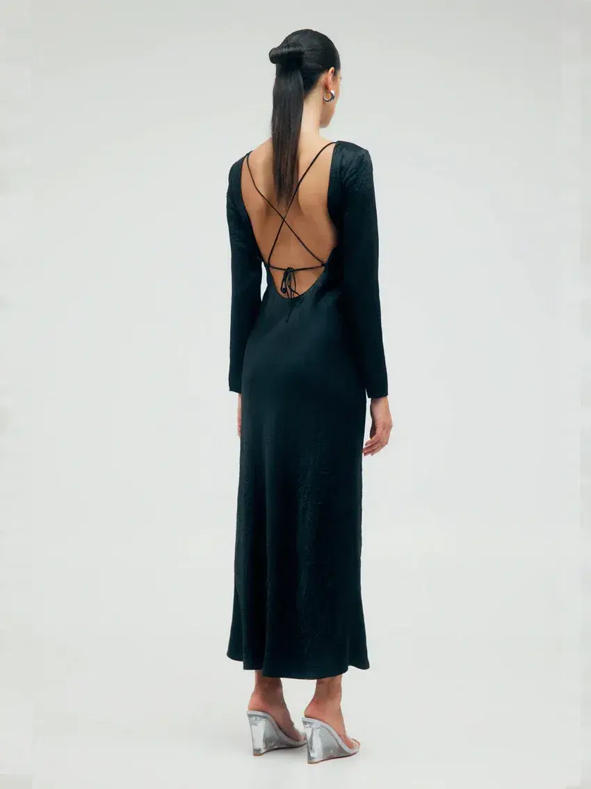 Third Form Crush Tie Back Maxi Dress Black Size 10 for rent on The Volte - main image