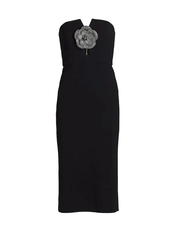 Rebecca Vallance Yvonne Rhinestone Flower Midi-Dress Black Size 6 for rent on The Volte - main image