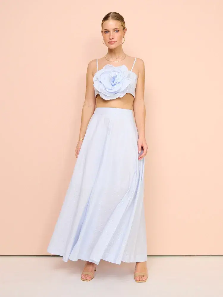 Aston Studio Flower Top & Maxi Skirt Set Blue Size 8 for rent on The Volte - main image