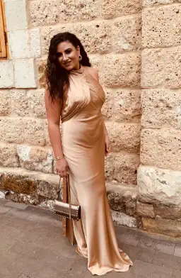 Rachel Gilbert Audrey Halterneck Dress Champagne Size 14 for rent on The Volte - image 4