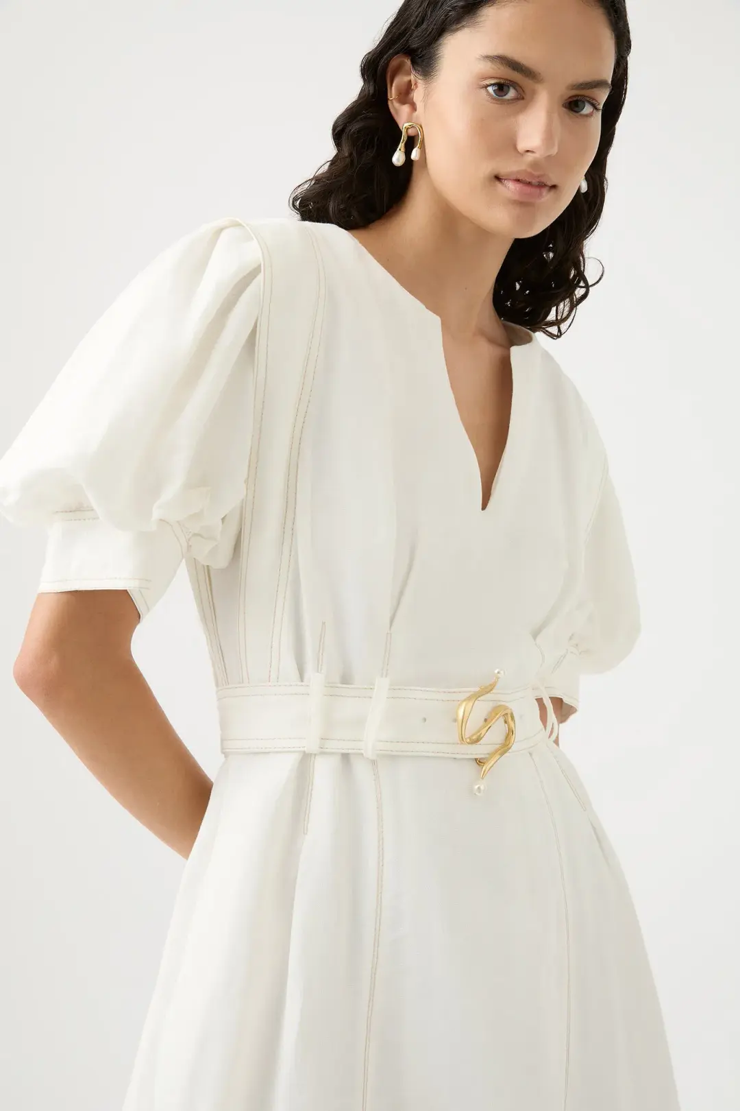 Aje Beacon Structured Mini Dress White Size 16 for rent on The Volte - main image