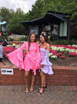 Alex Perry Ridgley Satin Crepe Long Sleeve Ruffle Mini in Pink