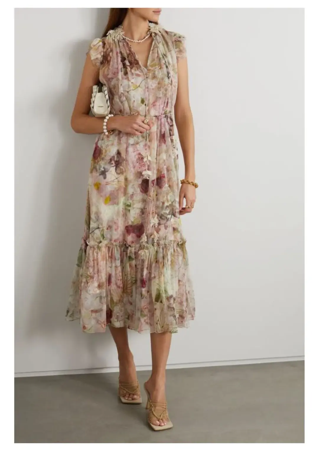 Zimmermann Dancer Flutter Midi Dress Alabaster Garden Floral Size 0 / AU 8 for rent on The Volte - main image