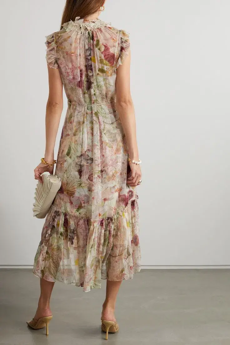 Zimmermann Dancer Flutter Midi Dress Alabaster Garden Floral Size 0 / AU 8 for rent on The Volte - main image