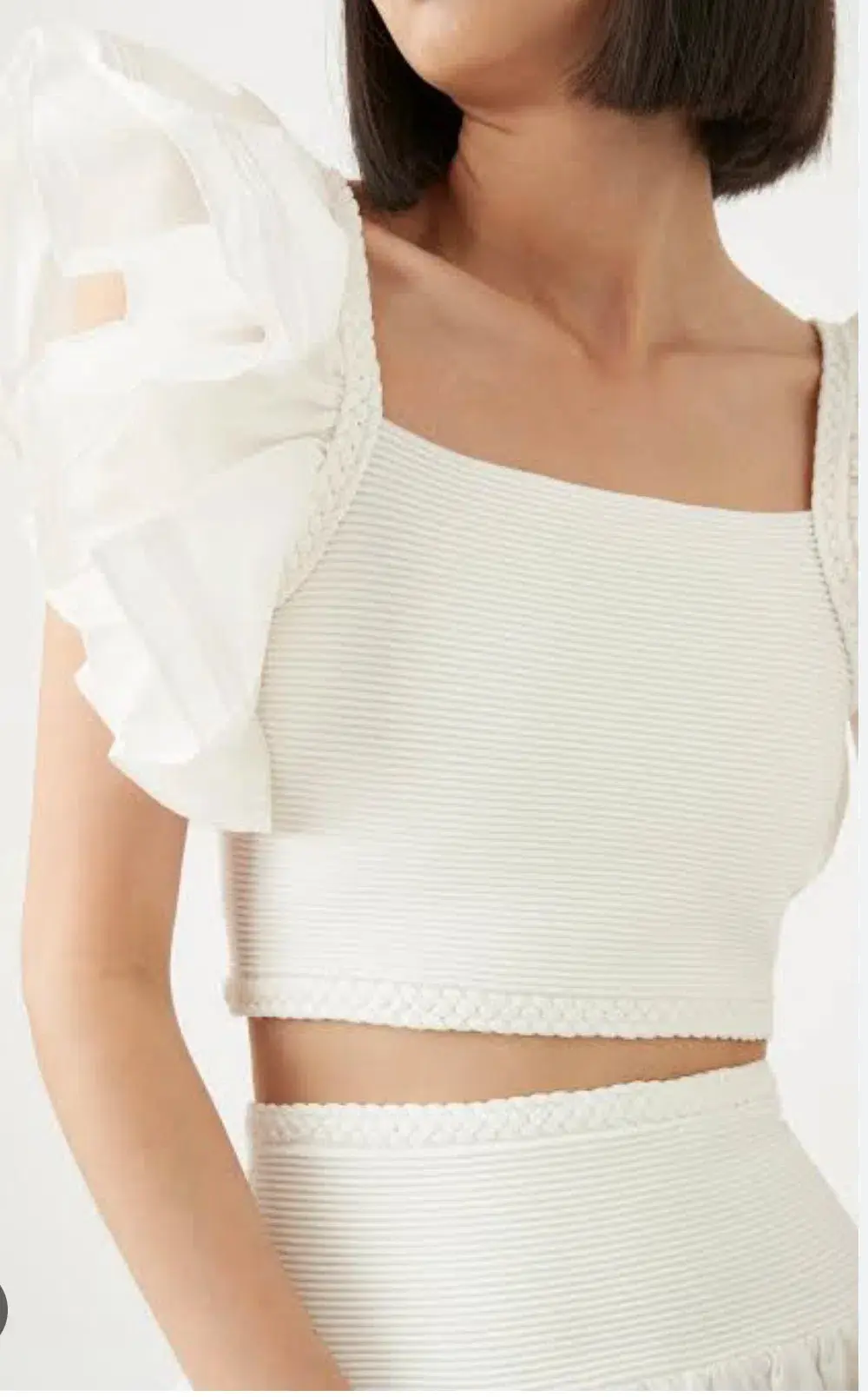 Aje Corinne Knit Bodice Crop Top and Rosalie Knit Waist Midi Skirt Set in Ivory Size XL / AU 16 for rent on The Volte - main image