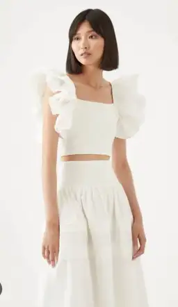 Aje Corinne Knit Bodice Crop Top and Rosalie Knit Waist Midi Skirt Set in Ivory Size XL / AU 16 for rent on The Volte - image 5