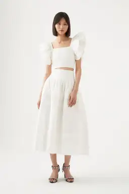 Aje Corinne Knit Bodice Crop Top and Rosalie Knit Waist Midi Skirt Set in Ivory Size XL / AU 16 for rent on The Volte - image 1