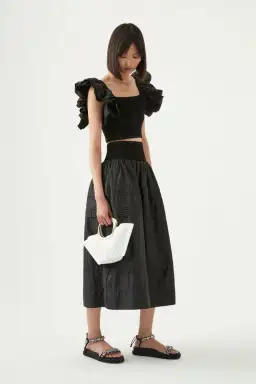 Aje Corinne Knit Bodice Crop Top and Rosalie Knit Waist Midi Skirt Set in Black Size XL / AU 16 for rent on The Volte - image 1