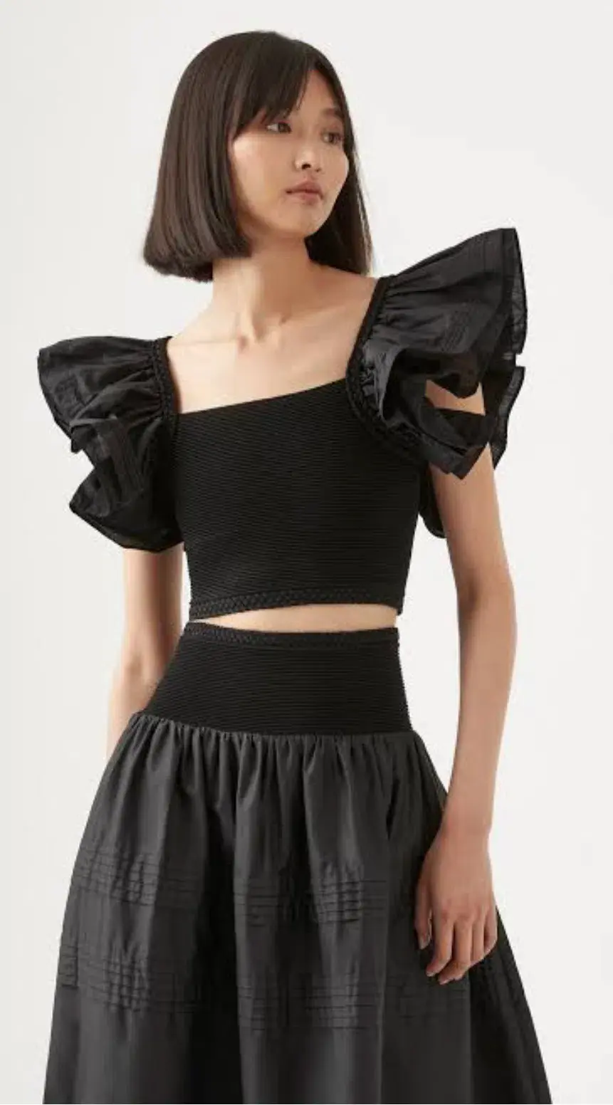 Aje Corinne Knit Bodice Crop Top and Rosalie Knit Waist Midi Skirt Set in Black Size XL / AU 16 for rent on The Volte - main image