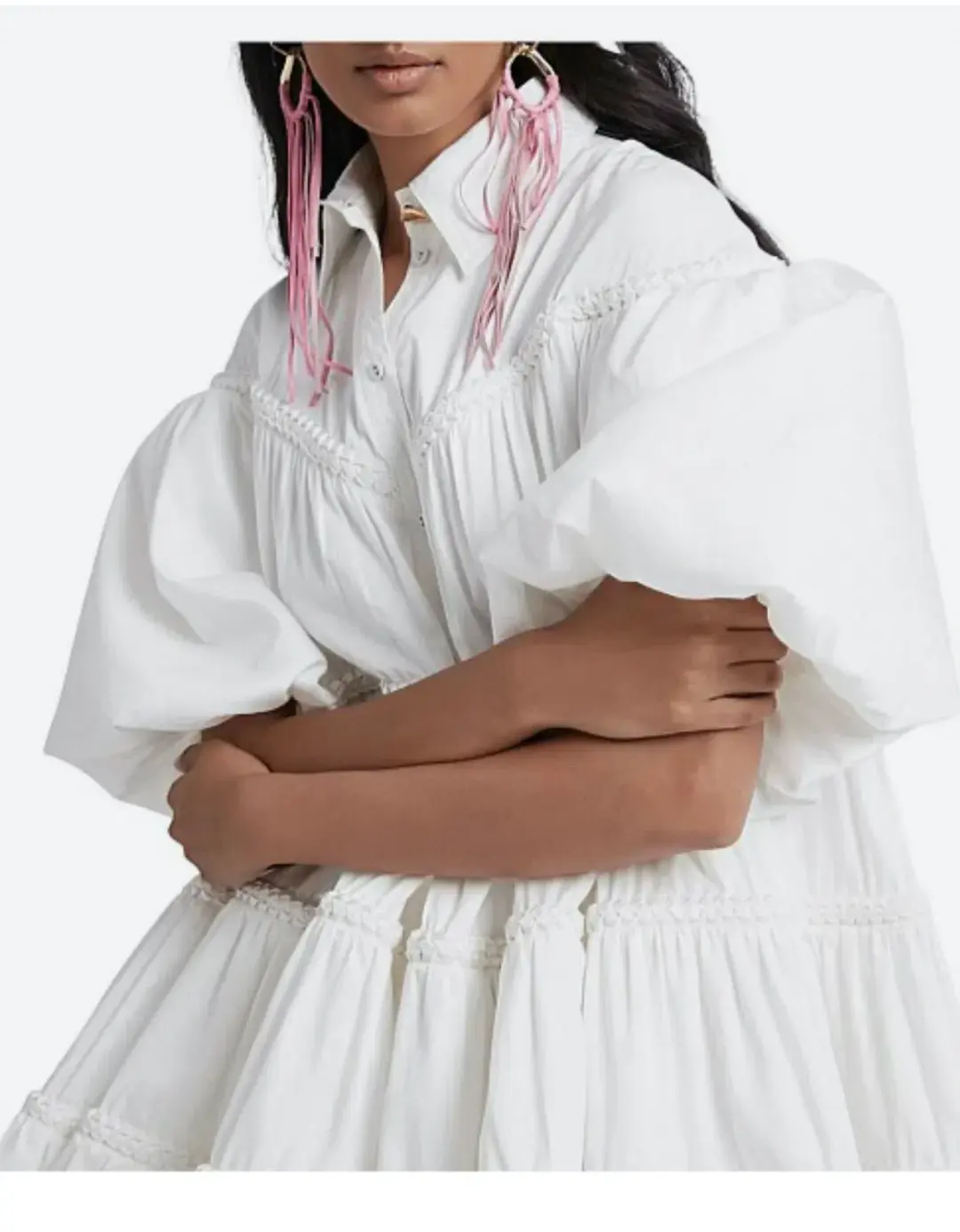 Aje Casabianca Puff Sleeve Shirt Smock Dress White Size 4 for rent on The Volte - main image