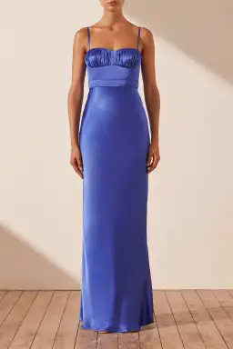 Shona Joy Oliviera Ruched Maxi Dress Strong Blue Size 10