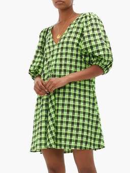 Ganni seersucker check dress green for rent on The Volte - image 1