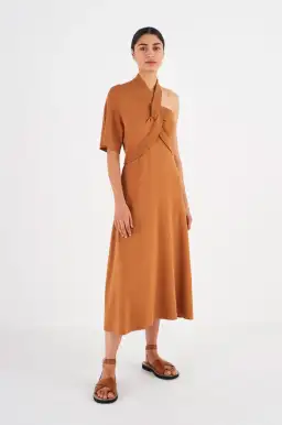 Oroton Asymmetric Dress in Toffee Size M / AU 10 for rent on The Volte - image 1