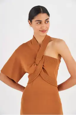 Oroton Asymmetric Dress in Toffee Size M / AU 10 for rent on The Volte - image 3