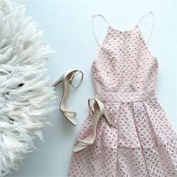 NICHOLAS Lattice Lace Tuck Ball Dress Blush Sz 6