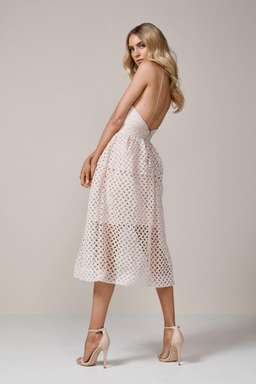 NICHOLAS Lattice Lace Tuck Ball Dress Blush Sz 6