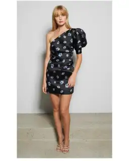 Bec & Bridge Daisy Asym Mini Dress Black Floral Size AU 8