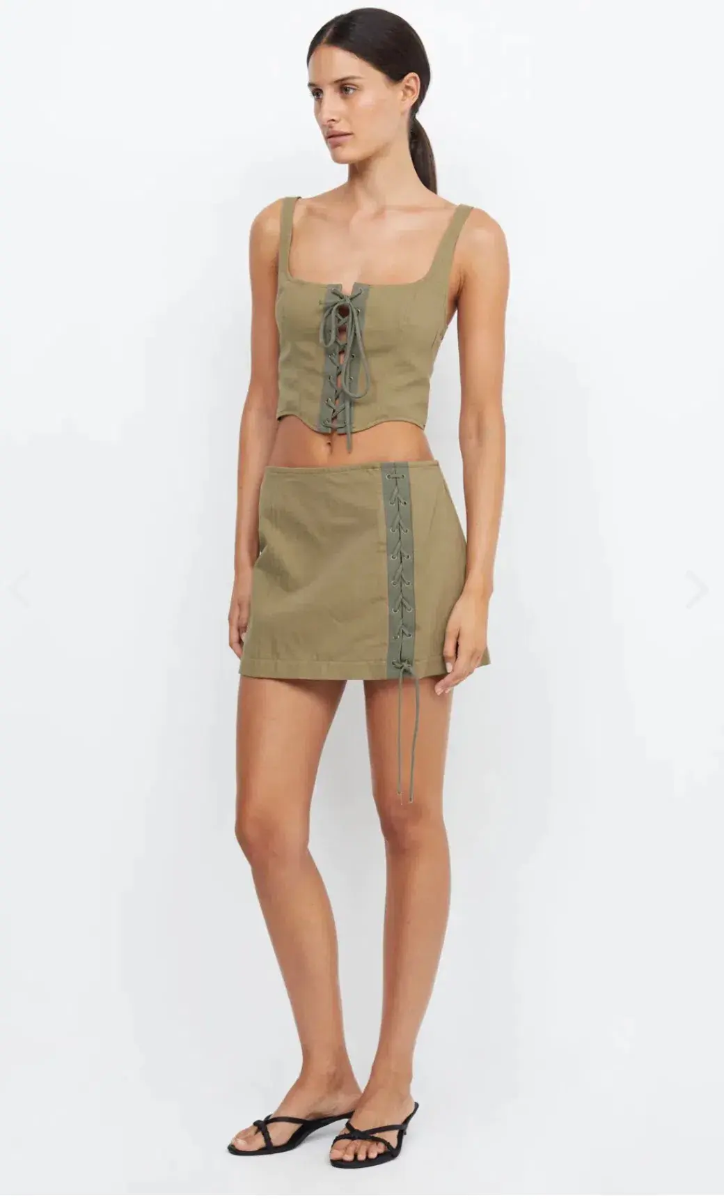 Bec and Bridge Remi Corset Top Spliced Khaki Size 10 for rent on The Volte - main image