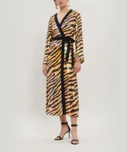 RIXO London 'Gigi' Sequin Midi Dress Tiger Print Sequins Size M/Au 12 for rent on The Volte - image 1