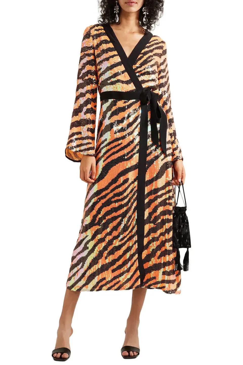 RIXO London 'Gigi' Sequin Midi Dress Tiger Print Sequins Size M/Au 12 for rent on The Volte - main image