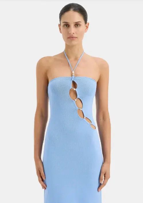 Sir the Label The Salvador Beaded Halter Dress In Cornflower Blue Size 6 - Image 2