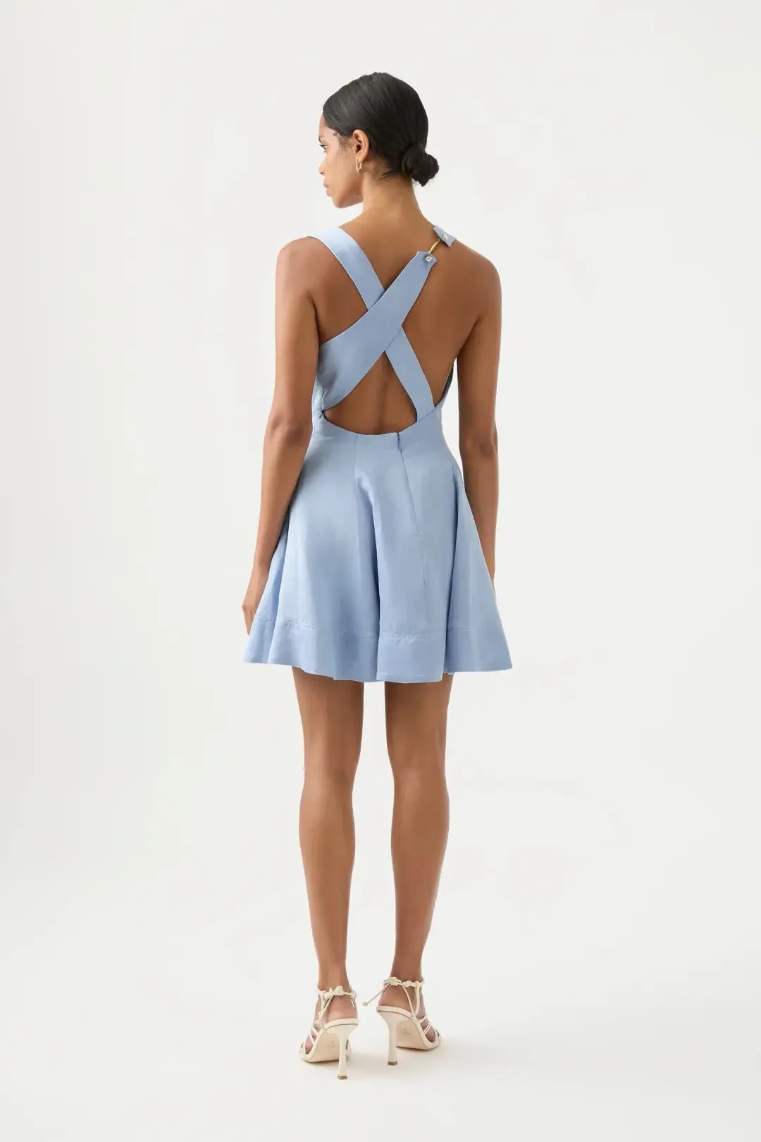 AJE Liberty Asymmetric Mini Dress Steel Blue Size 10 for rent on The Volte - main image