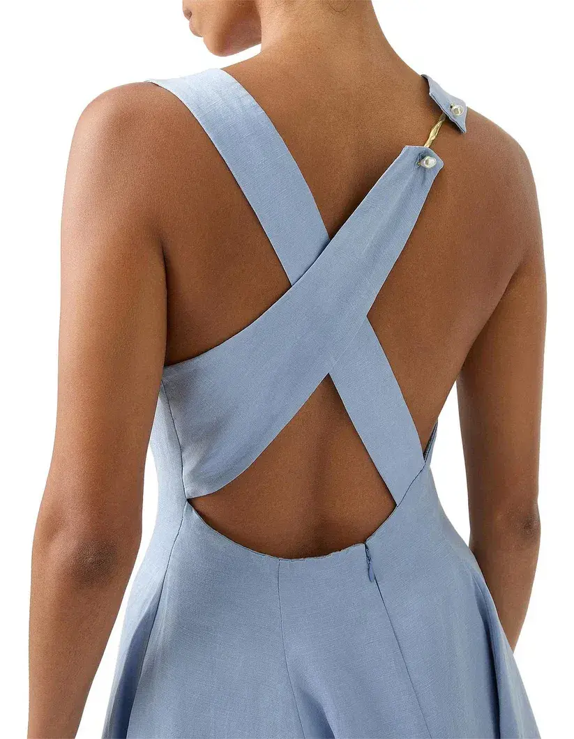 AJE Liberty Asymmetric Mini Dress Steel Blue Size 10 for rent on The Volte - main image