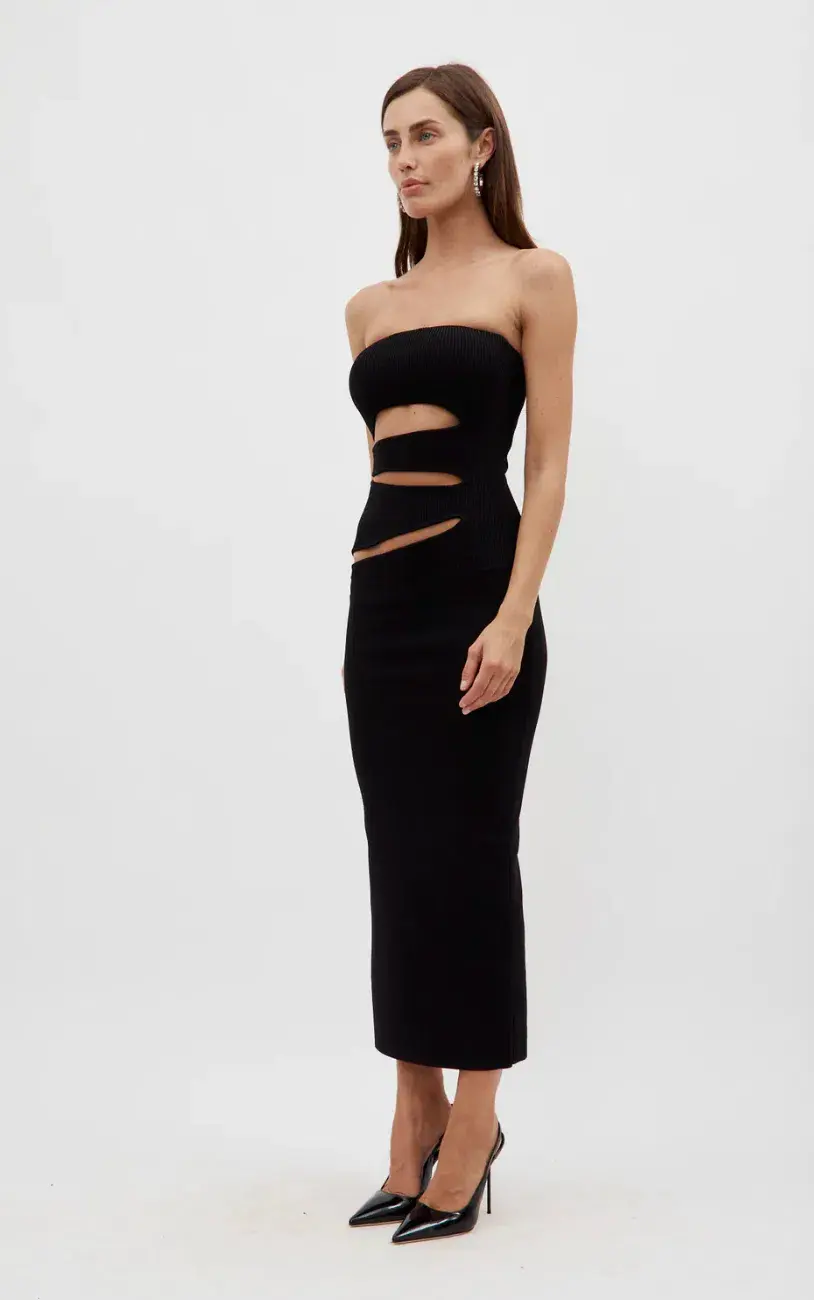 Christopher Esber Slashed Knit Strapless Dress Black Size S/Au 8 for rent on The Volte - main image