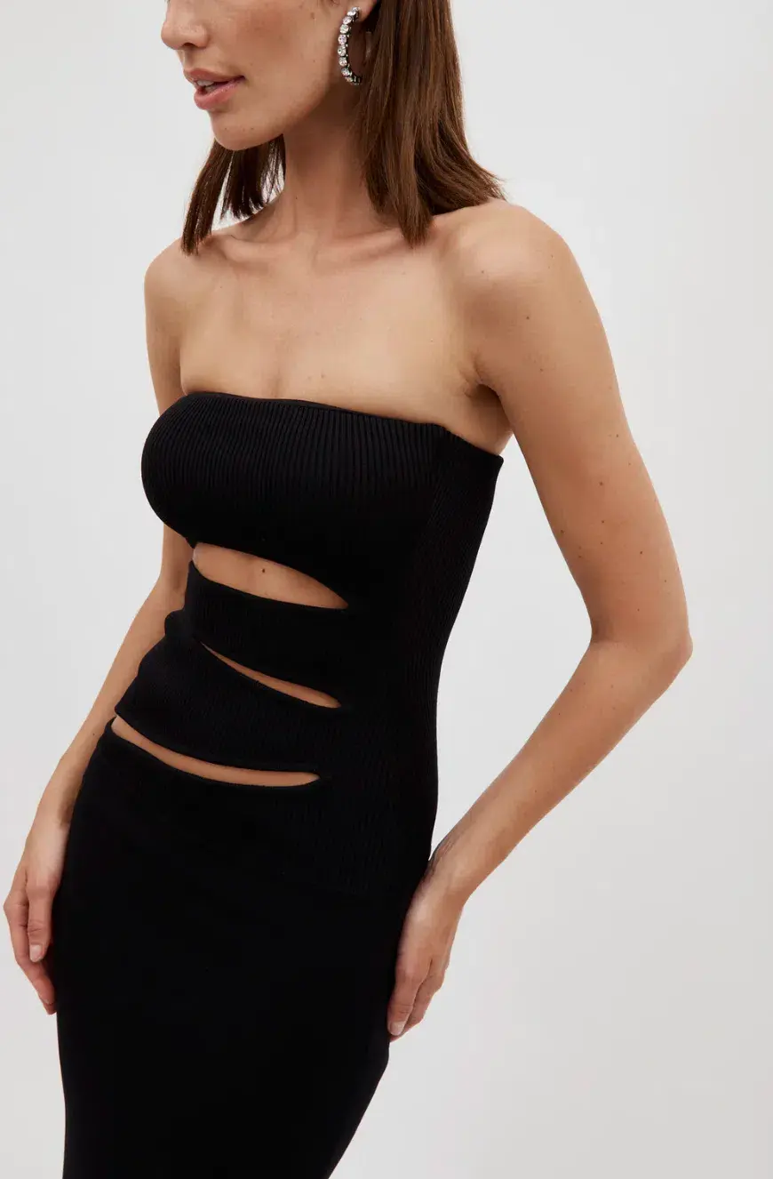 Christopher Esber Slashed Knit Strapless Dress Black Size S/Au 8 for rent on The Volte - main image