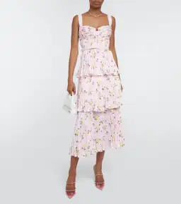 Self Portrait Satin Midi Dress Pink Floral Size 8