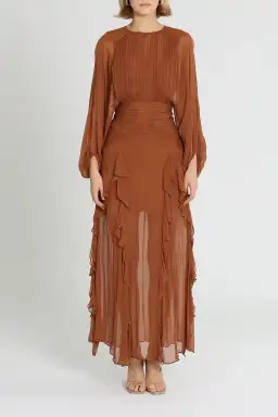 Shona Joy Leonie Balloon Sleeve Maxi Dress in Brown Size 6