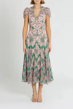 Moss and Spy Sienna Cap Sleeve Midi Dress in Green and Pink Size 14 for rent on The Volte - image 1