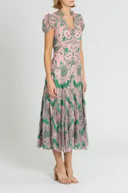 Moss and Spy Sienna Cap Sleeve Midi Dress in Green and Pink Size 14 for rent on The Volte - image 2