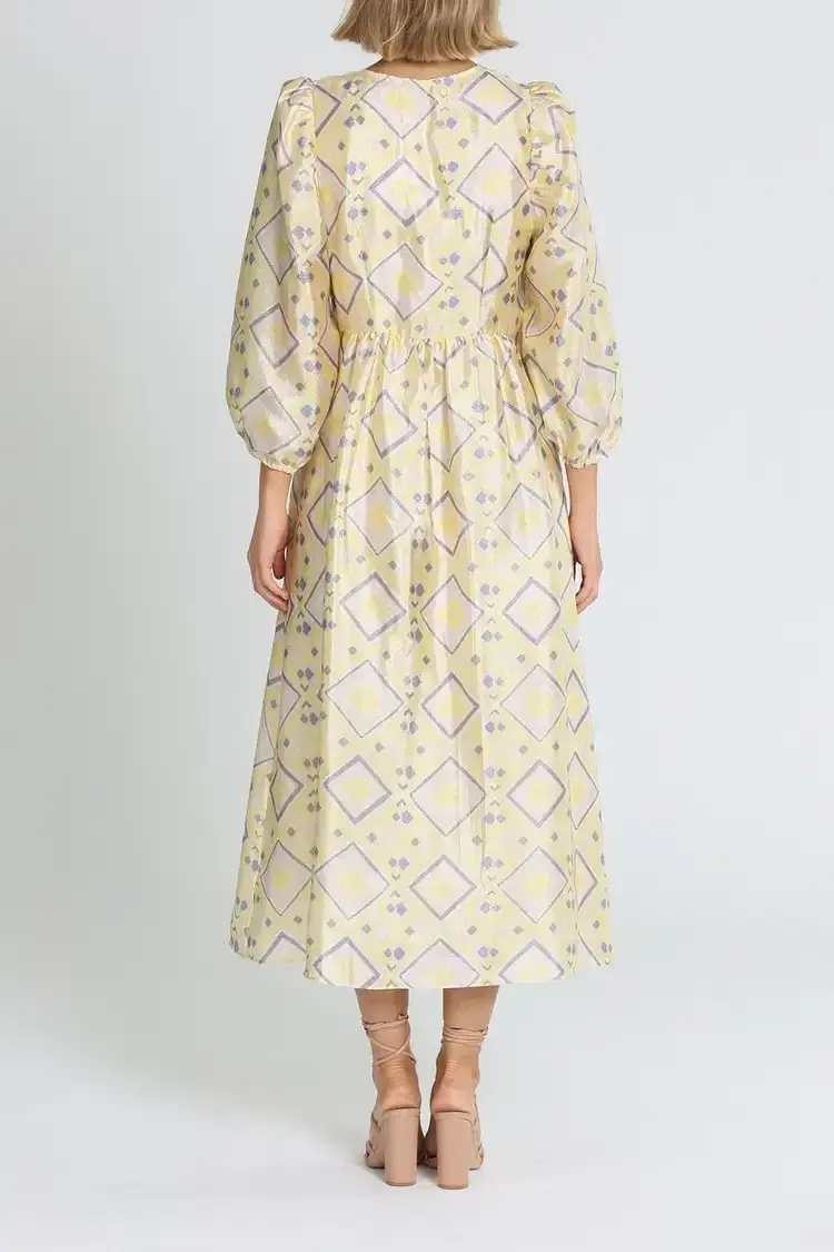 Baum Und Pferdgarten Asana Midi Dress in Yellow Size 10 for rent on The Volte - main image