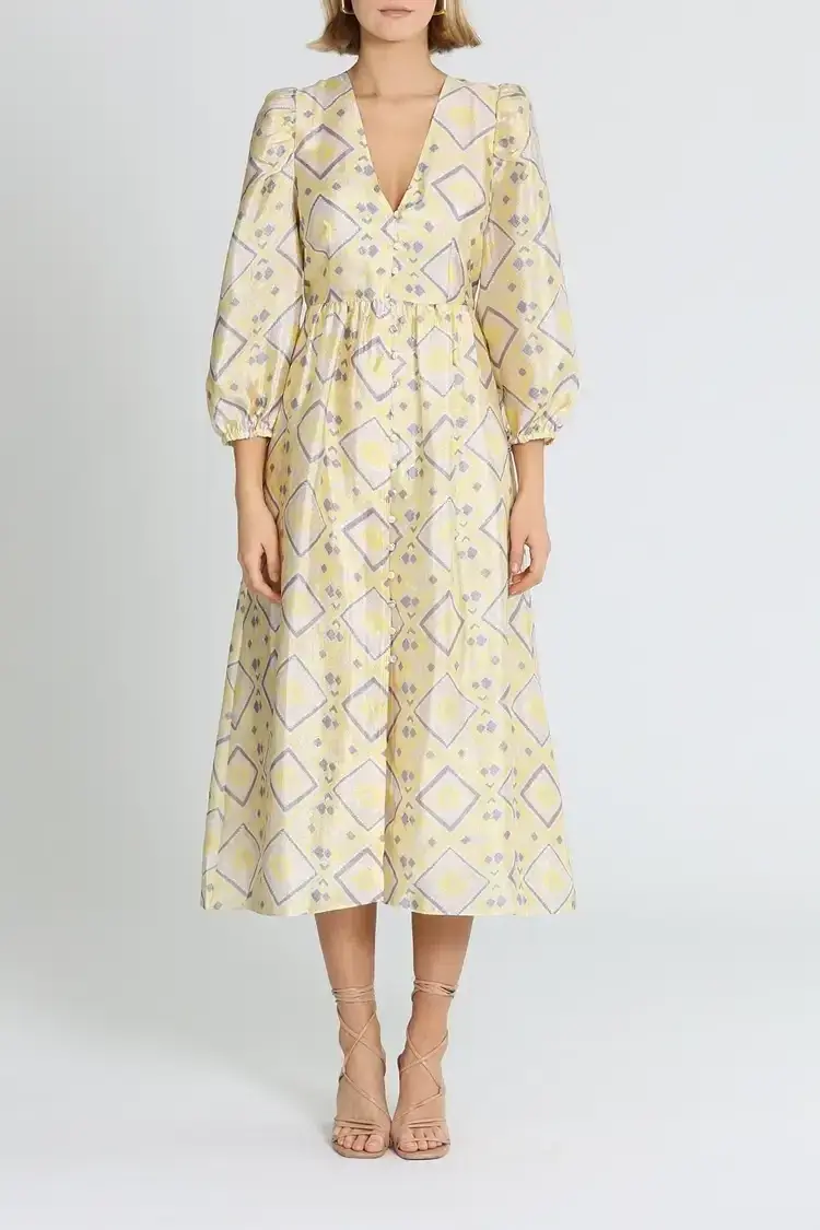 Baum Und Pferdgarten Asana Midi Dress in Yellow Size 10 for rent on The Volte - main image