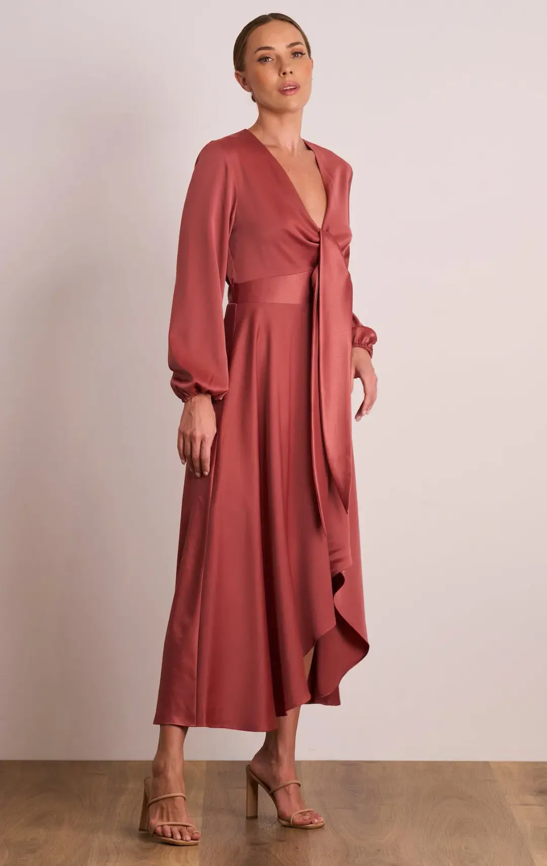 Pasduchas Florence Tie Midi Dress in Rose Size 8 for rent on The Volte - main image