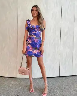 Zimmerman High Tide Mini Dress Purple Ikat Floral Size 0 / Au 8 for rent on The Volte - image 1