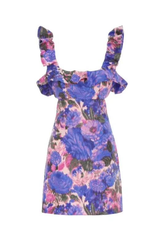 Zimmerman High Tide Mini Dress Purple Ikat Floral Size 0 / Au 8 for rent on The Volte - main image