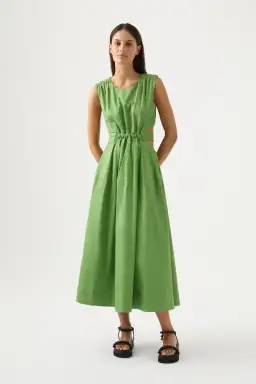 Aje Zorina Tie Midi Dress Fern Green Size 10