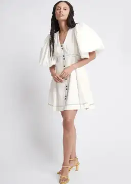 Aje Cherished Puff Sleeve Linen Mini Dress White Size 8 for rent on The Volte - image 1