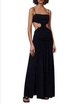 BEC & BRIDGE MINX SLEEVELESS BLACK TIE-BACK MIDI DRESS