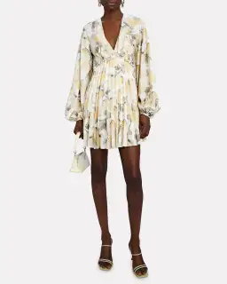 Acler Faris Pleated Floral Satin Mini Dress Print Size S/Au 8 for rent on The Volte - image 1