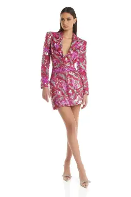 Eliya The Label Erica Mini Blazer Dress Pink Sequin Size 12
