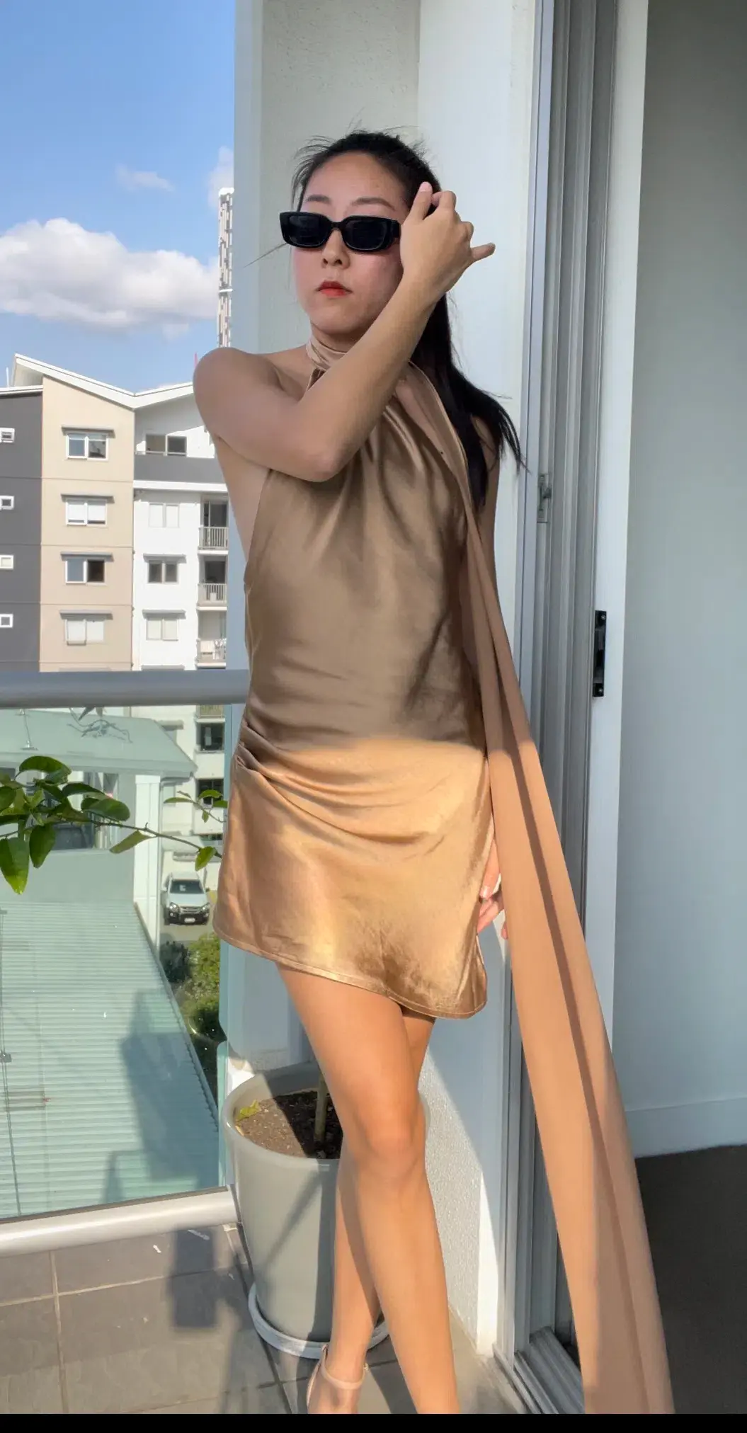 Houose of CB Aida Dress/Chic Le Frique Golden Mini Dress for rent on The Volte - main image